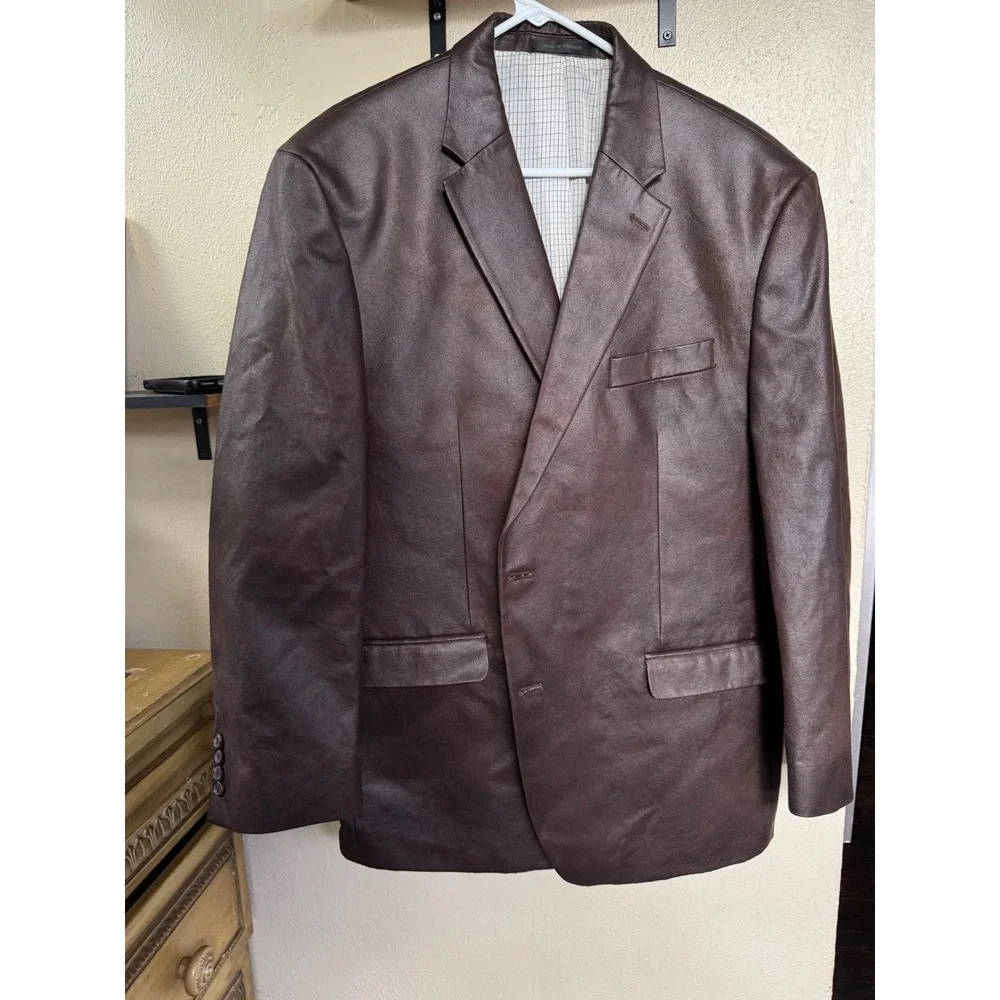 Lauren Ralph Lauren Brown Faux Leather Blazer Men's 46R XL Sport Coat Casual